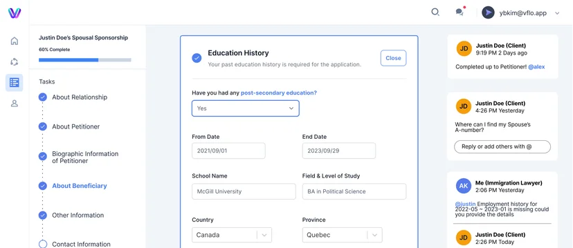 VisaFlo dashboard