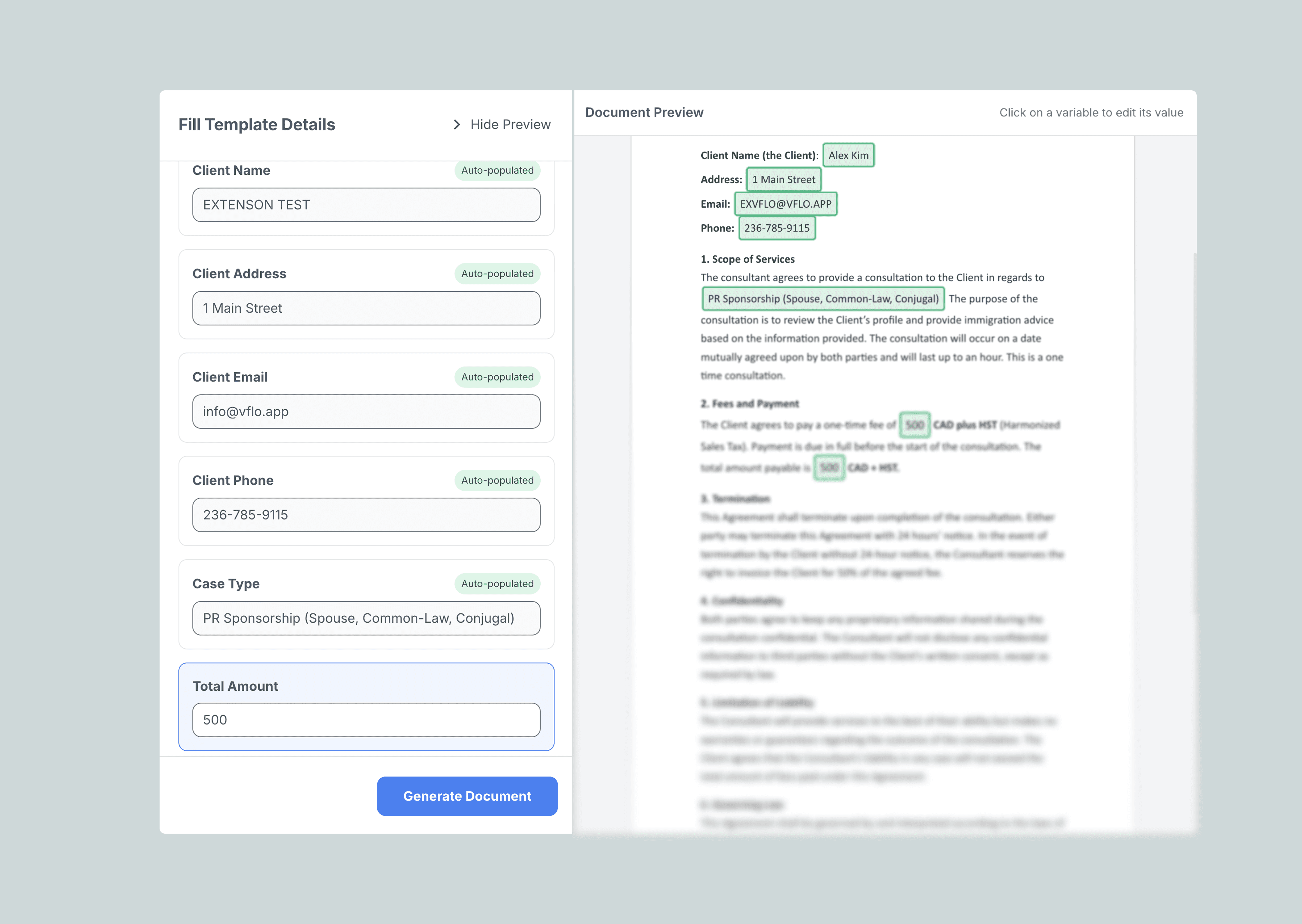Service Agreement & Retainer Generation