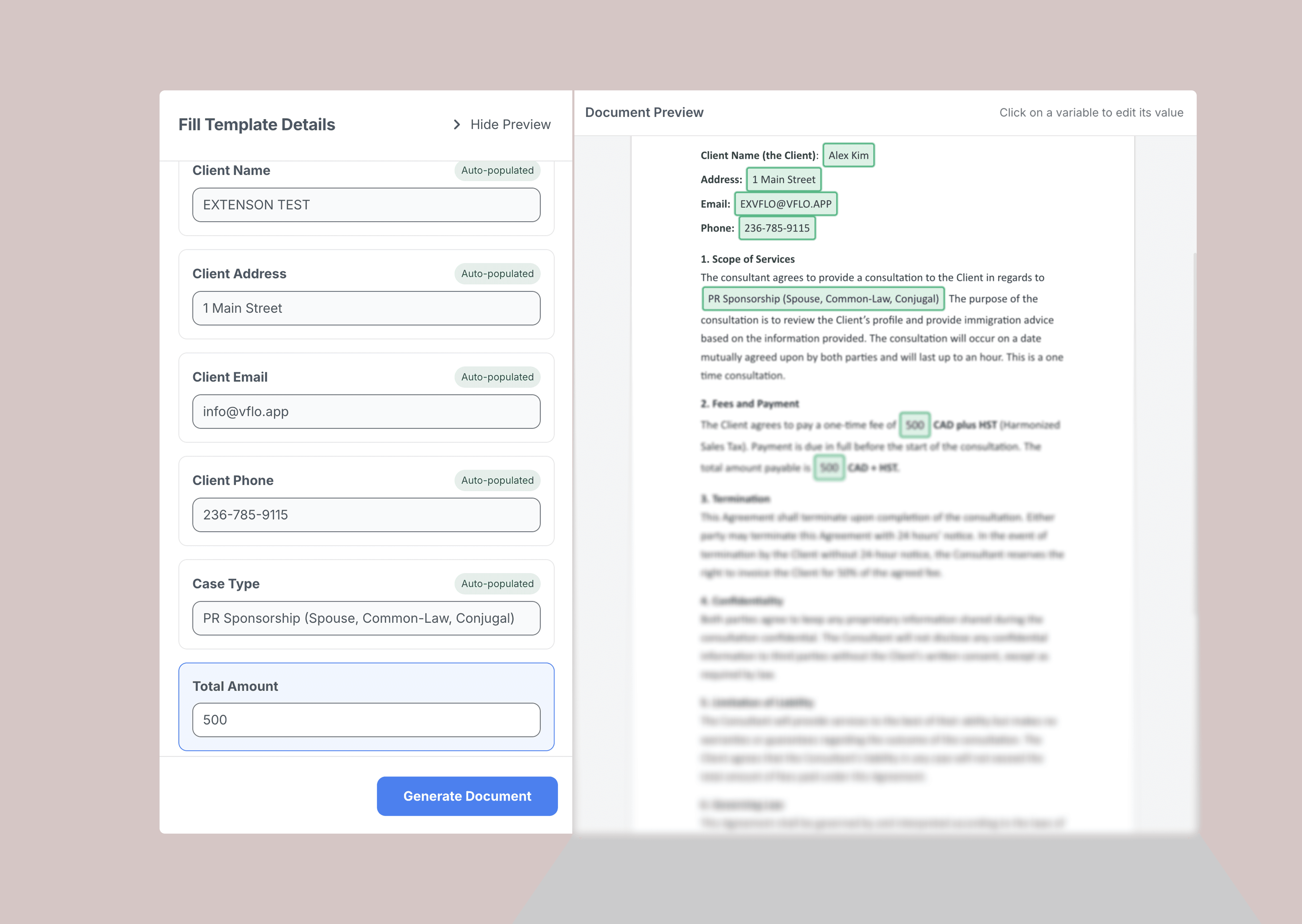 Service Agreement & Retainer Generation
